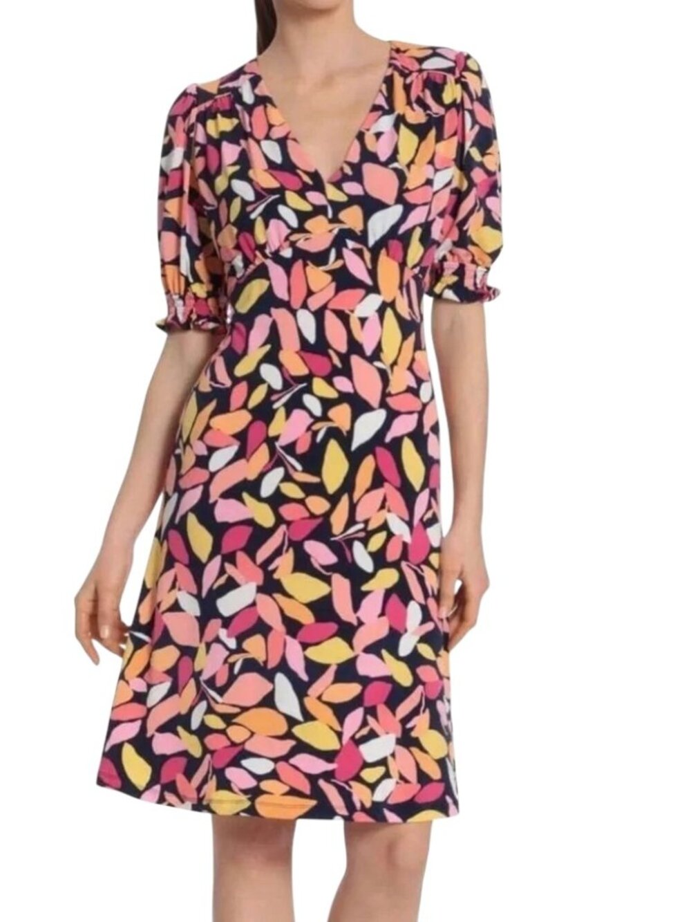 Maggy London Empire Waist V Neck Colorful Stretch Dress